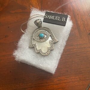 Samuel B. Silver Hamsa Pendant with Blue Stone